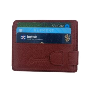 RFID Protected Genuine Leather Card Holder Wallet for Men & Women | Slim Bifold Wallet with ID Window, Quick Access Slots & Cash Pocket | Red & Beige