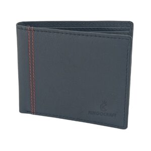 RFID Protected Genuine Leather Wallet for Men | Slim Bi-Fold Wallet with Card Slots, Coin Pocket & Red Stitch | Black