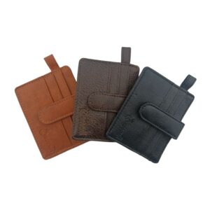 RFID Protected Leather Card Holder Wallet | Slim Minimalist Men’s Wallet with Snap Button & Pull Tab | Black with Gift Box