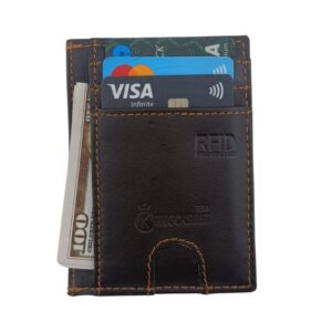 Slim RFID Protected Genuine Leather Card Holder Wallet for Men & Women | Ultra-Thin Front Pocket Card Case with ID Window & Cash Slot | Black, Brown & Green