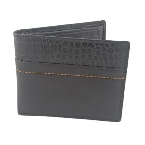 Genuine Leather Wallet for Men | Premium Croco Textured Bi-Fold Wallet with Coin Pocket, Card Slots & Cash Compartments (Black)