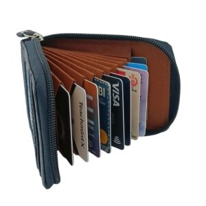 Genuine Leather Zip Card Holder Wallet for Men & Women | RFID Blocking Credit Card Organizer with ID Window | 11+ Slots | Tan, Brown, Blue