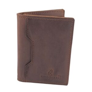Vertical RFID-protected Genuine Leather Brown Slim Long Bifold Wallet with ID and Card Slots