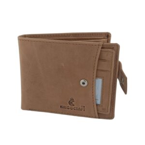 RFID Protected Genuine Leather Wallet for Men | Bi-Fold Wallet with Button Closure, Coin Pocket & Removable Card Holder | Tan & Red Color Options