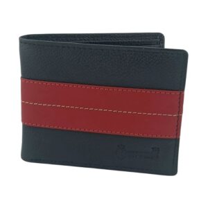 Men’s RFID Genuine Leather Bifold Wallet | Stylish Black Wallet with Red/Green Stripe | Anti-Theft Card Holder Wallet